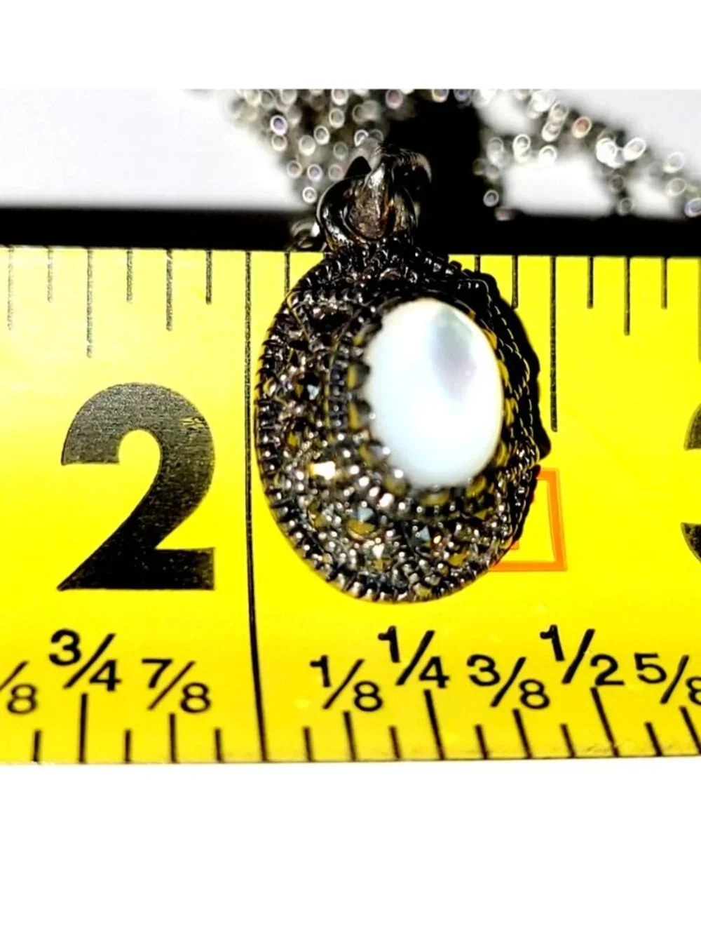 Vintage Sterling Silver Moonstone & Marcasite Pendant Necklace 19